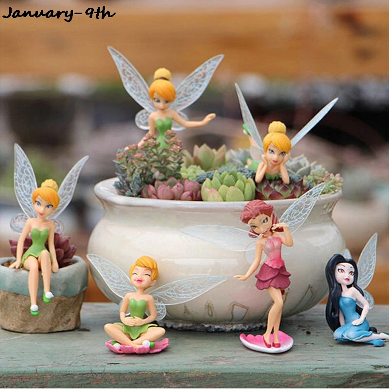 6Pcs Flower Fairy Pixie Fly Wing famiglia in miniatura artificiale simpatici cani ornamento da giardino decorazioni per la casa decorazione artigianale