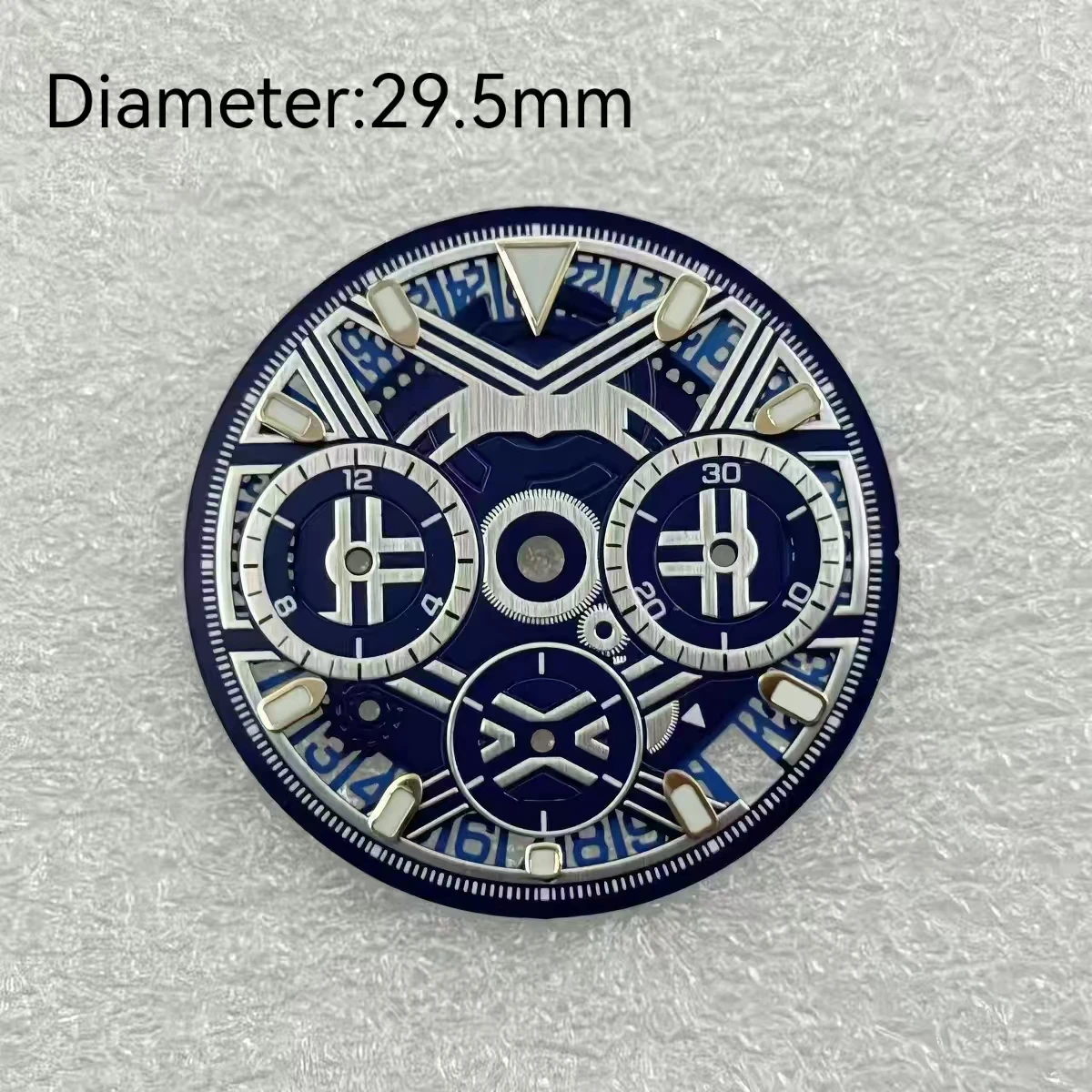 NO LOGO 29.5mm VK63 Dial Blue Black Rose Gold Cyberpunk Skeleton Dial For VK63 Quartz Movement Industrial Geometric watch parts