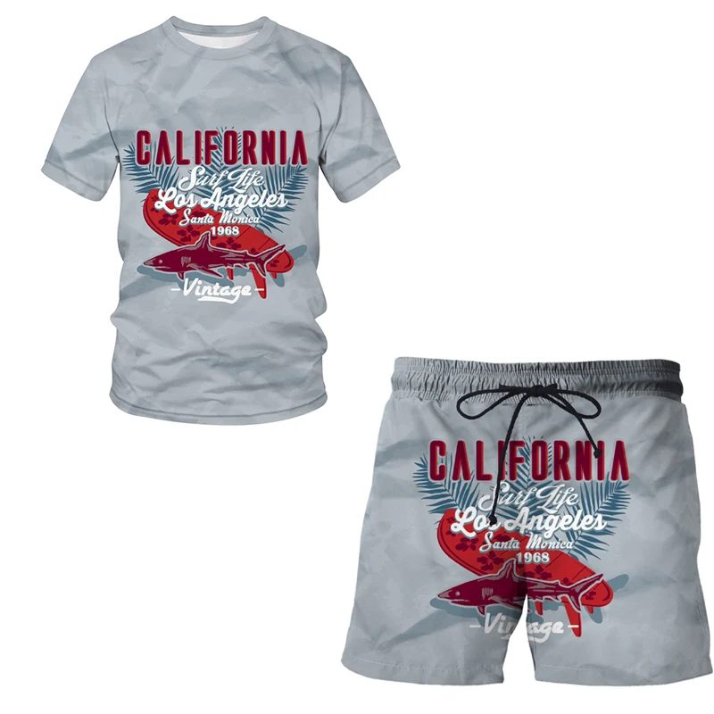 

2022 Summer 3D Printed Casual Men's T-shirt Shorts Set Men's Sportswear Cool O Neck Casual Short Sleeve Men's Clothing Tops
