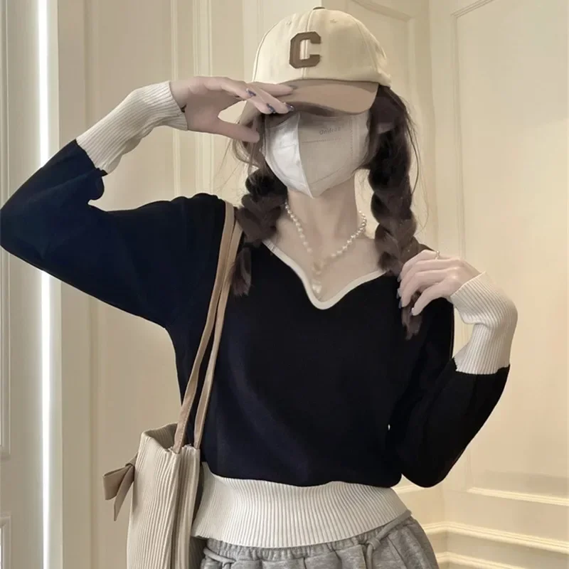 

Korean Version Academy Style Long Sleeve Women's Long Sleeve Top Short Long Sleeve Casual Women's Top