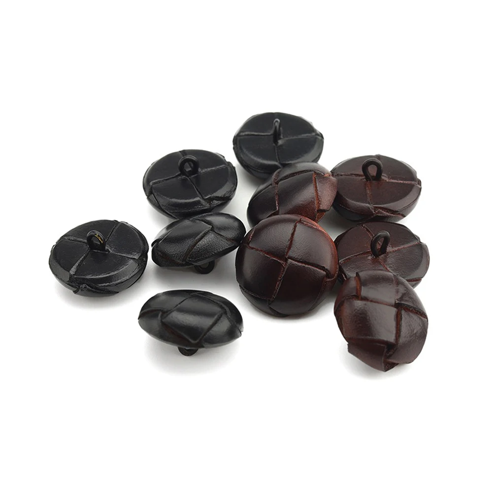 Description Picture 3 of item2PC Handmade Weave Brown Football Chocolate Shape Genuine Leather Jeans Shank Buttons Retro Suit Cufflinks Sewing Crafts Decor