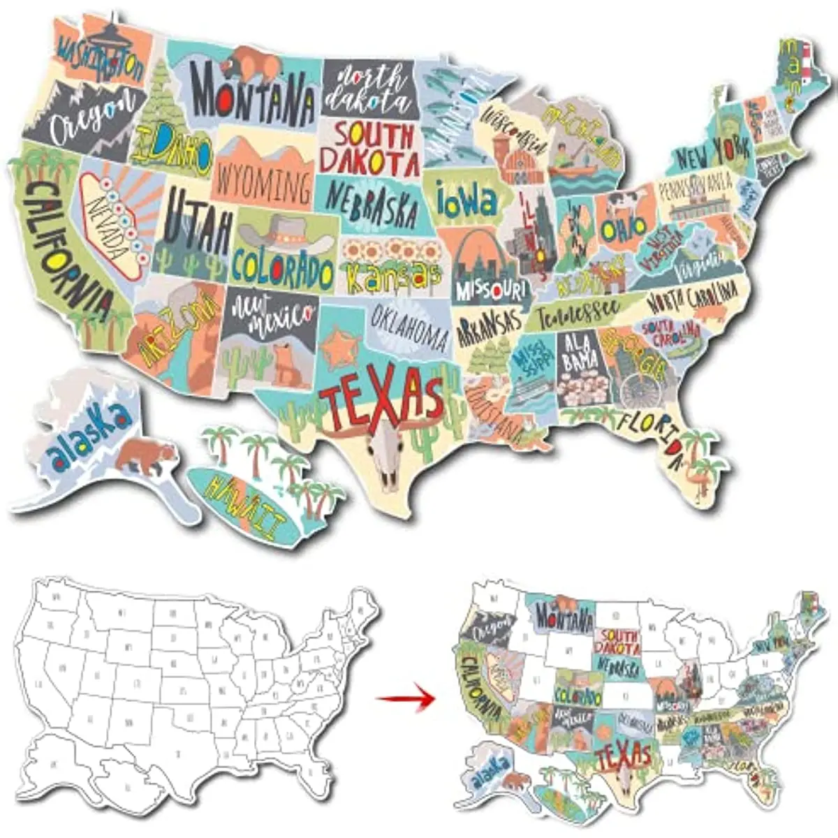 

RV State Sticker Travel Map of the United States | 50 States Stickers of US | USA States Stickers for Motorhome Travel Trailer