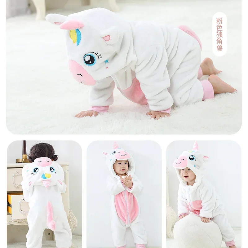 0-4 Year Baby Kawaii Romper Boy Girl Kigurumi Unicorn Onesie Winter Suit Animal Lion Costume Home Jumpsuit Child Funny Clothes