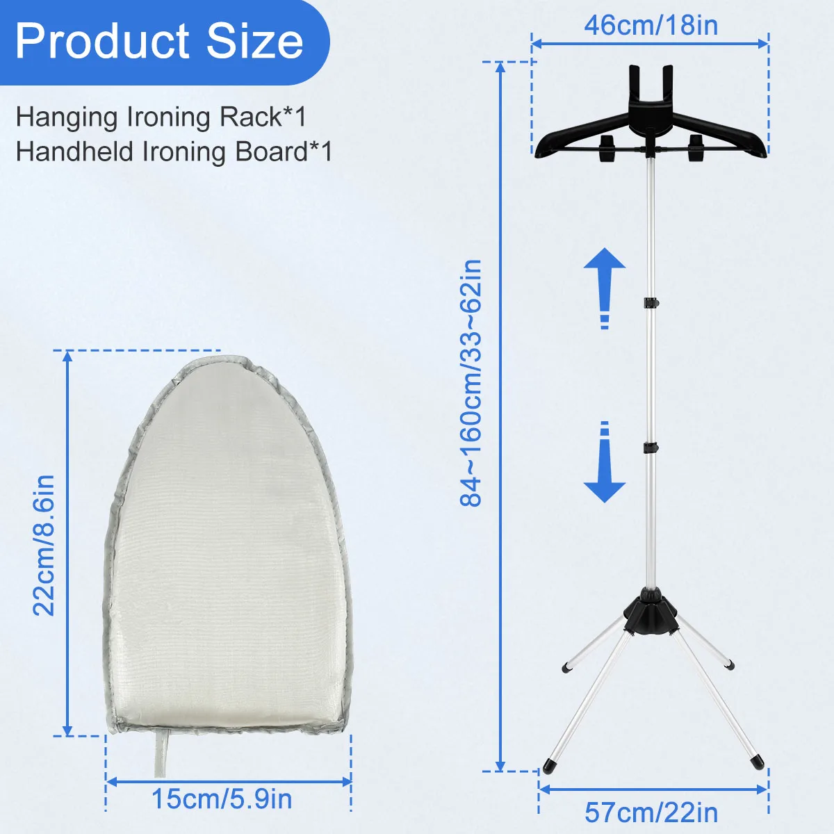 Steamer Stand with Hand-held Ironing Board 84-160cm Portable High Adjustable Handheld Garment Steamer Rack Foldable Home Hanger