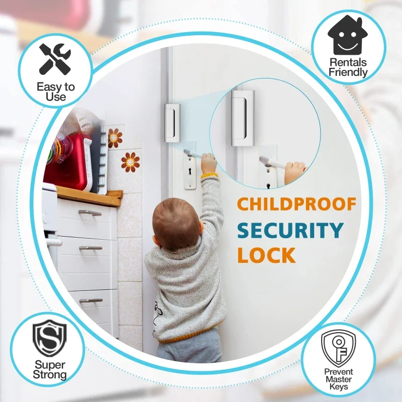 Door Lock for Home Security Aluminum Alloy Easy to Install Door Latch Device Childproof Door Reinforcement Lock with 3 Inch Stop