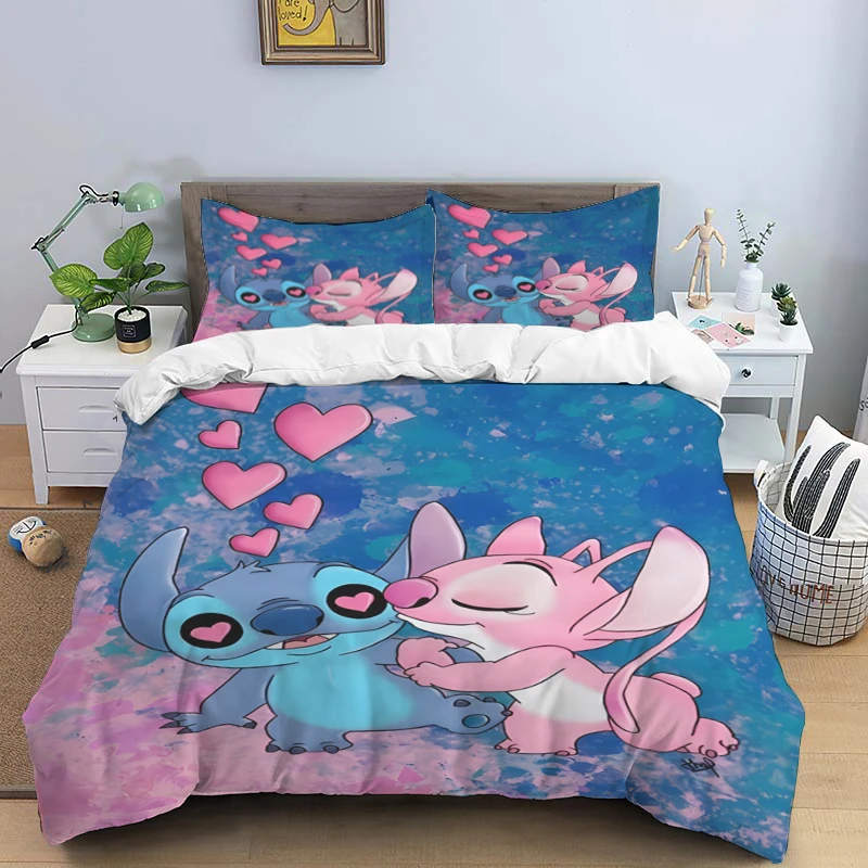 thumbnail image 1 of Disney Cartoon Cute Stitch Print Three Piece Bedding Set Cover Set With Pillowcase Children or Adults King Queen Full Twin Size, 1 of 4