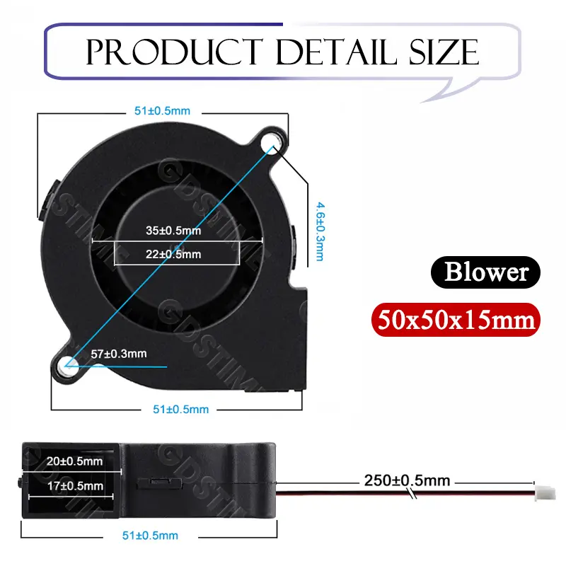 Gdstime 5015 Blower Fan 24V 12V 5V 50MMx15MM Turbine Radial Fan 5015 Dual Ball High Speed Cooler for 3D Printer Parts Cooling image 5