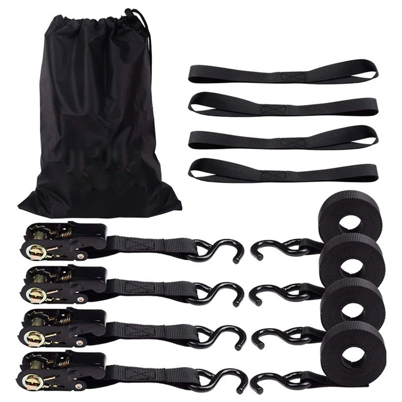 1Set Ratchet Tie-Down Strap Motorcycle Fixed Heavy Cargo Trailer Transportation Car Tension Rope Tie Down Strap Kit Annular Belt