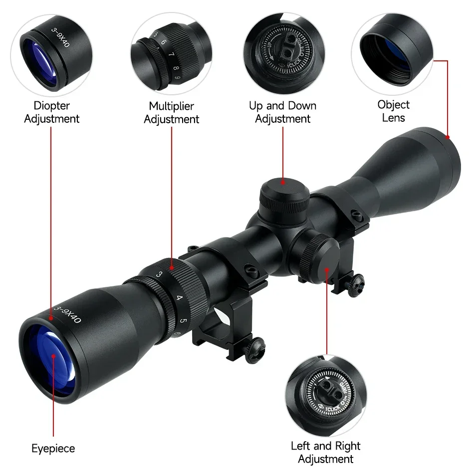 3-9x40 Hunting Riflescope rifle scope Optical Sight Second Focal Plane For Airsoft Air Guns Fit 11/20mm Rail