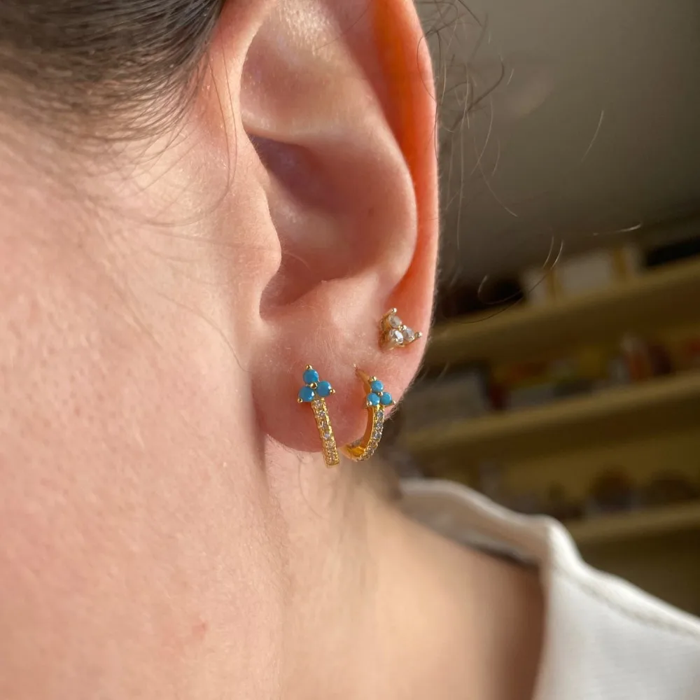 925 Sterling Silver Turquoise Earrings Women Simple Mini Piercing Hoop Earrings Fashion Jewelry silver earrings