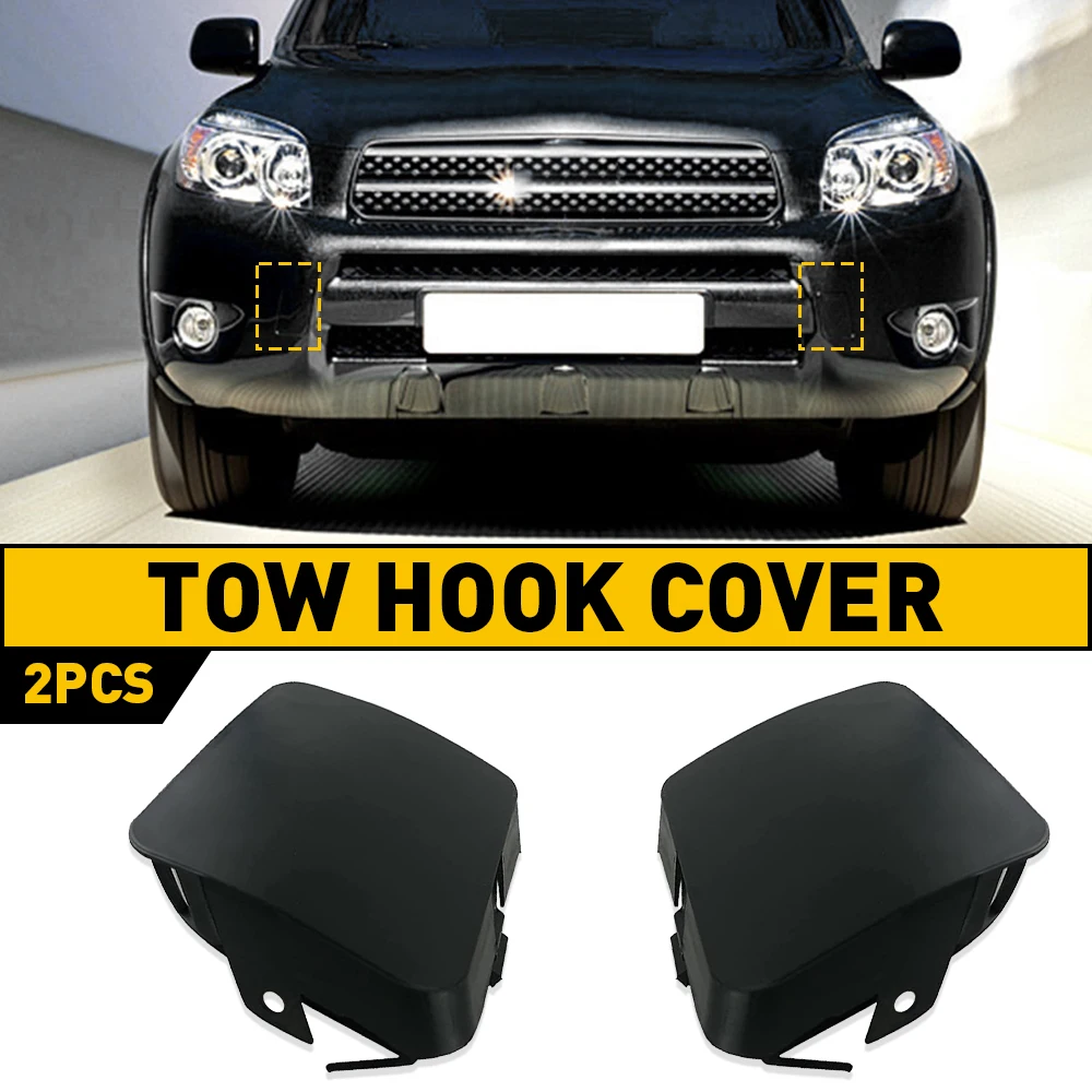 2Pcs Front Tow Hook Cover Bumper Towing Trailer Right Left Cap For Toyota RAV4 2006 2007 2008