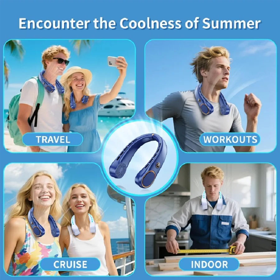 Portable Neck Fan, Hands Free Bladeless Fan, 5 Speeds, 3000 mAh Battery Operated Wearable Personal Fan, Twistable, Rechargeable