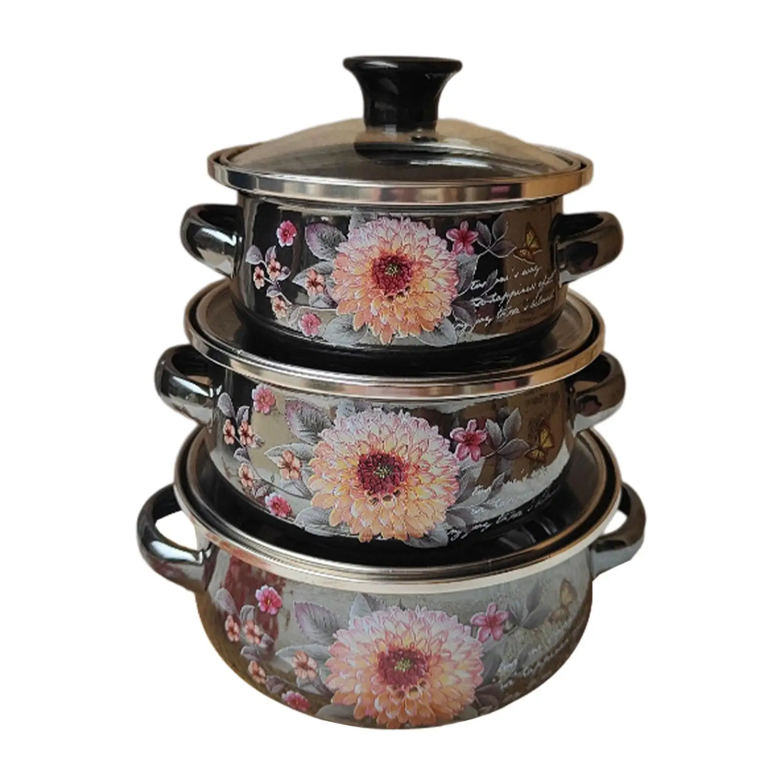 3x Enamel Stockpots Set Cookware Cooker Enamel Pots for Restaurant Home 3x Enamel Stockpots Set Cookware Cooker Enamel Pots for Restaurant Home