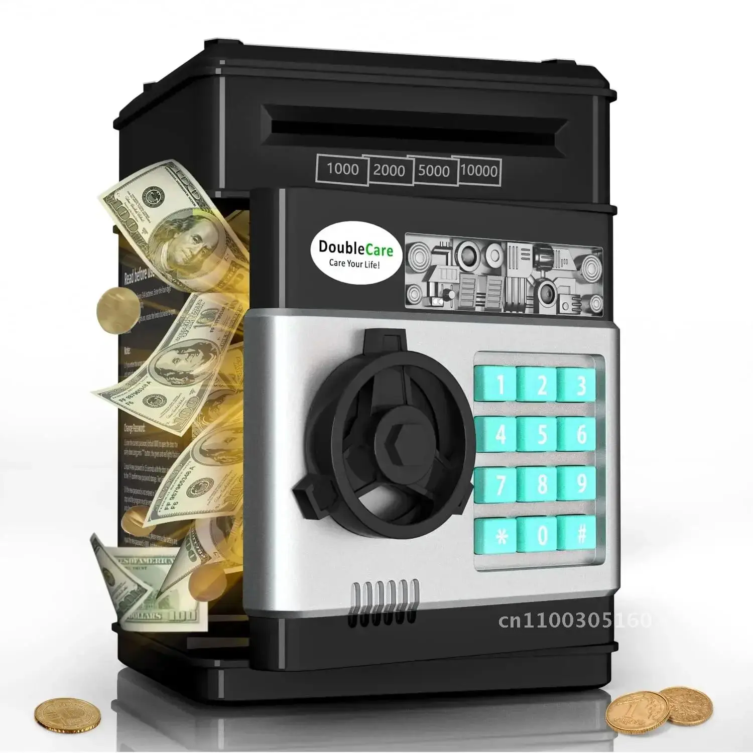 Black Piggy Bank Children's Kids, Electronic ATM Cash Coin Can Money with Gra Auto Saving Safe Password, for with Box Jar Money