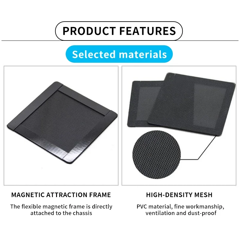 Filtro Antipolvere Per Ventola PC In PVC – Rete 50x50 Cm Tagliabile, Nera, Per Case E Ambienti Gaming