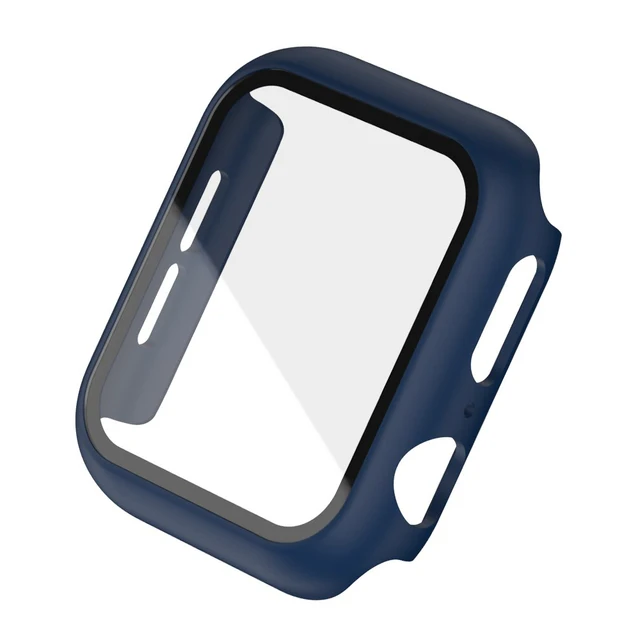 Hard PC Case for Apple Watch Series 45mm 41mm 44mm 40mm 42mm 38mm Tempered Protective Cover for Iwatch Serie 7 6 5 4 3 2 1 SE Midnight Blue