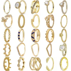 925 Sterling Silver Ring Golden Shine Butterfly Enchanted Crown Timeless Elegance Lines Ring For Europe Gift DIY Jewelry