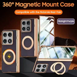 Rugged Foldable Phone Case with Hinge Protection and Magnetic Ring Stand - Built - in Screen Protector Included for Moto Razr Fold (Purple)