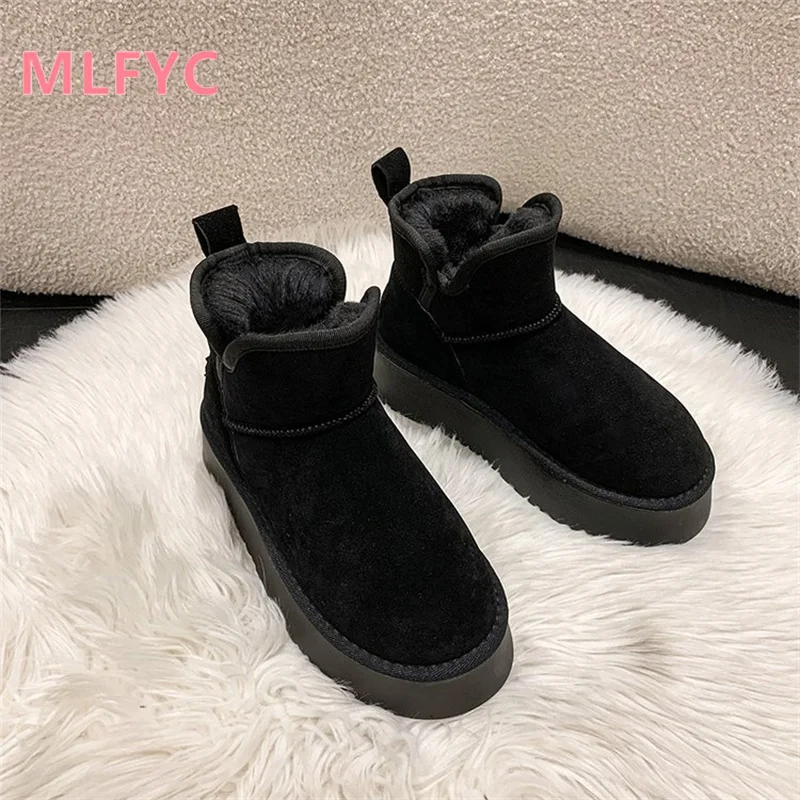 Women's thick soles short snow boots winter new versatile plush and thick anti slip warm cotton shoes for ladies boots