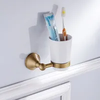 ทองเหลืองสีบรอนซ์ฮาร์ดแวร์ห้องน้ําจี้สีโบราณผู้ถือถ้วยเดียวห้องน้ําถ้วยน้ํายาบ้วนปากอุปกรณ์ห้องน้ํา 5