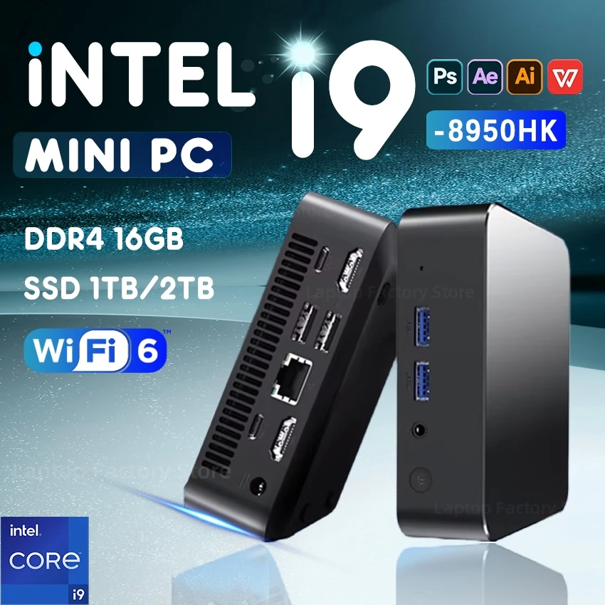 2025 Intel Core i9 8950HK N5095A Mini PC Computer Windows 11 16GB 1TB 2TB 4K Gaming Computer WiFi6 USB Portable Mini Desktop PC