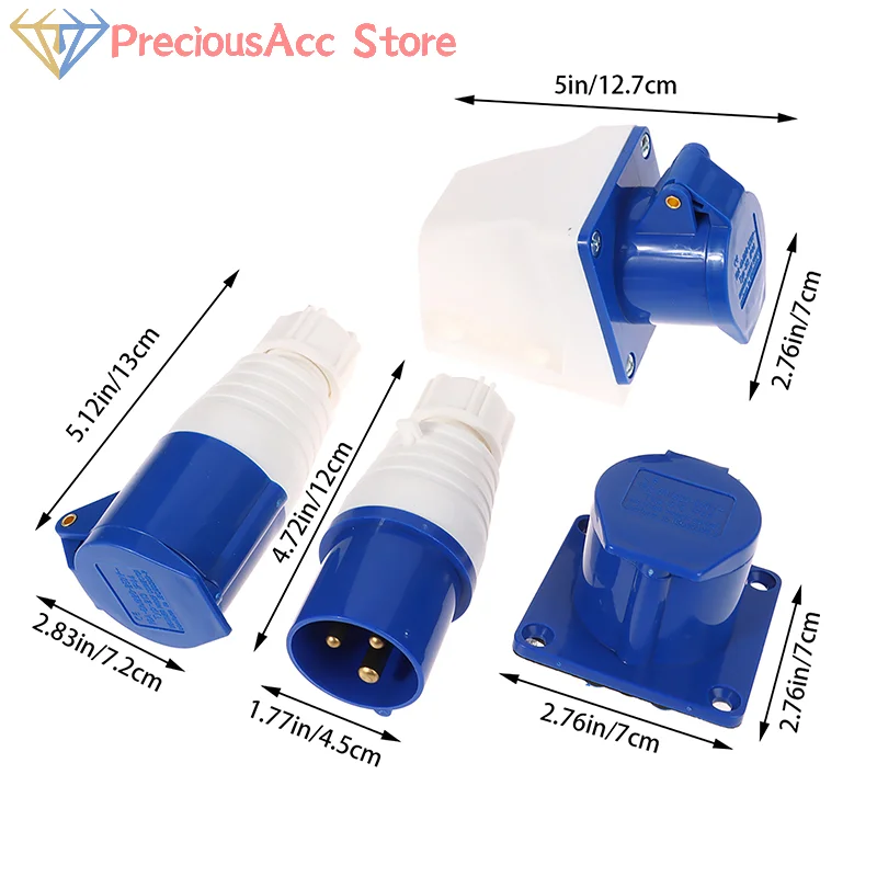 Industrial Waterproof Connector 220V 16A 3 Pin Male/Female Plugs/Socket IP44 2P For Caravan Motorhome Trailer Truck Yacht
