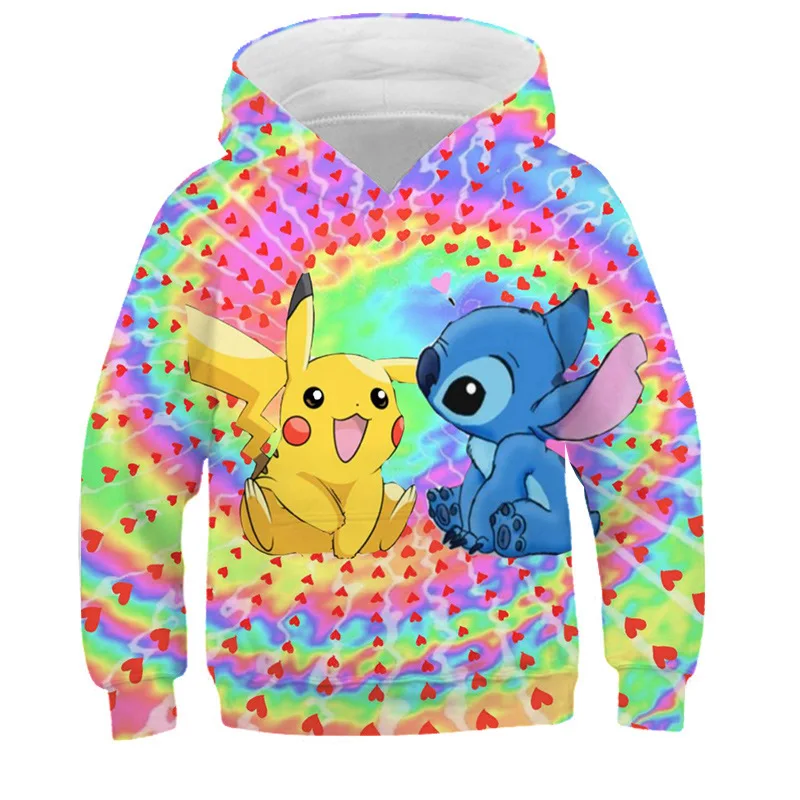 4-14 Year Children Anime Sweatshirt Boys Girls Lovely Stitch Hoodies Boys Clothes Print Cartoon Graphic Kids Kawaii Streetwear
