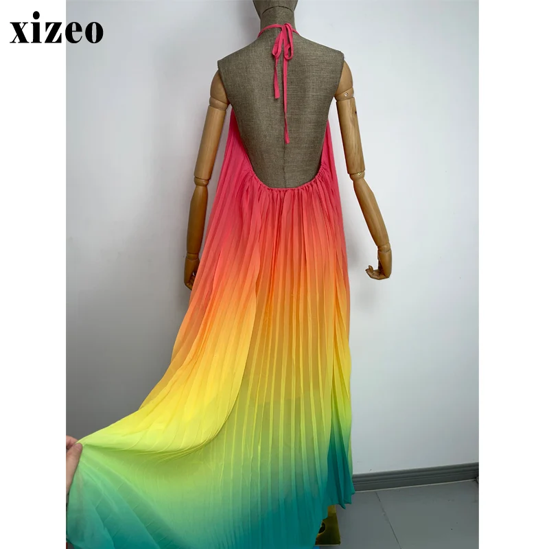 XIZEO  Bohemian Multicolored Bikini Cover-ups Sexy Summer Tunic Beach Dress Women Swim Suit Cover Up holiday party dress