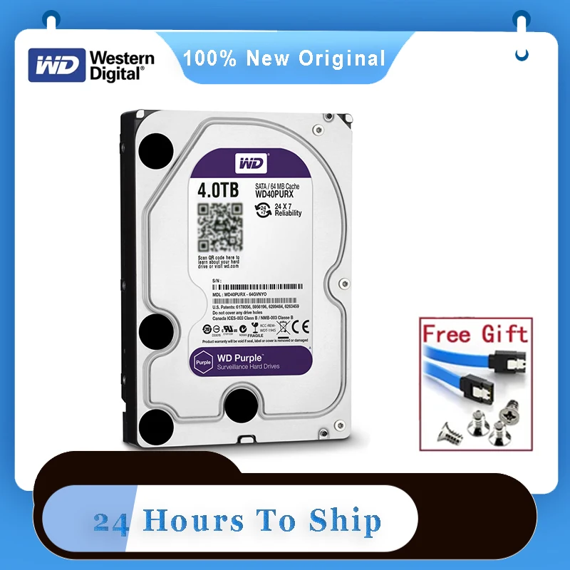 WD Purple 4TB Surveillance Internal Hard Drive Disk 3.5" 64M Cache SATA III 6Gb/s 1TB 2TB 3TB HDD HD Harddisk for CCTV DVR NVR
