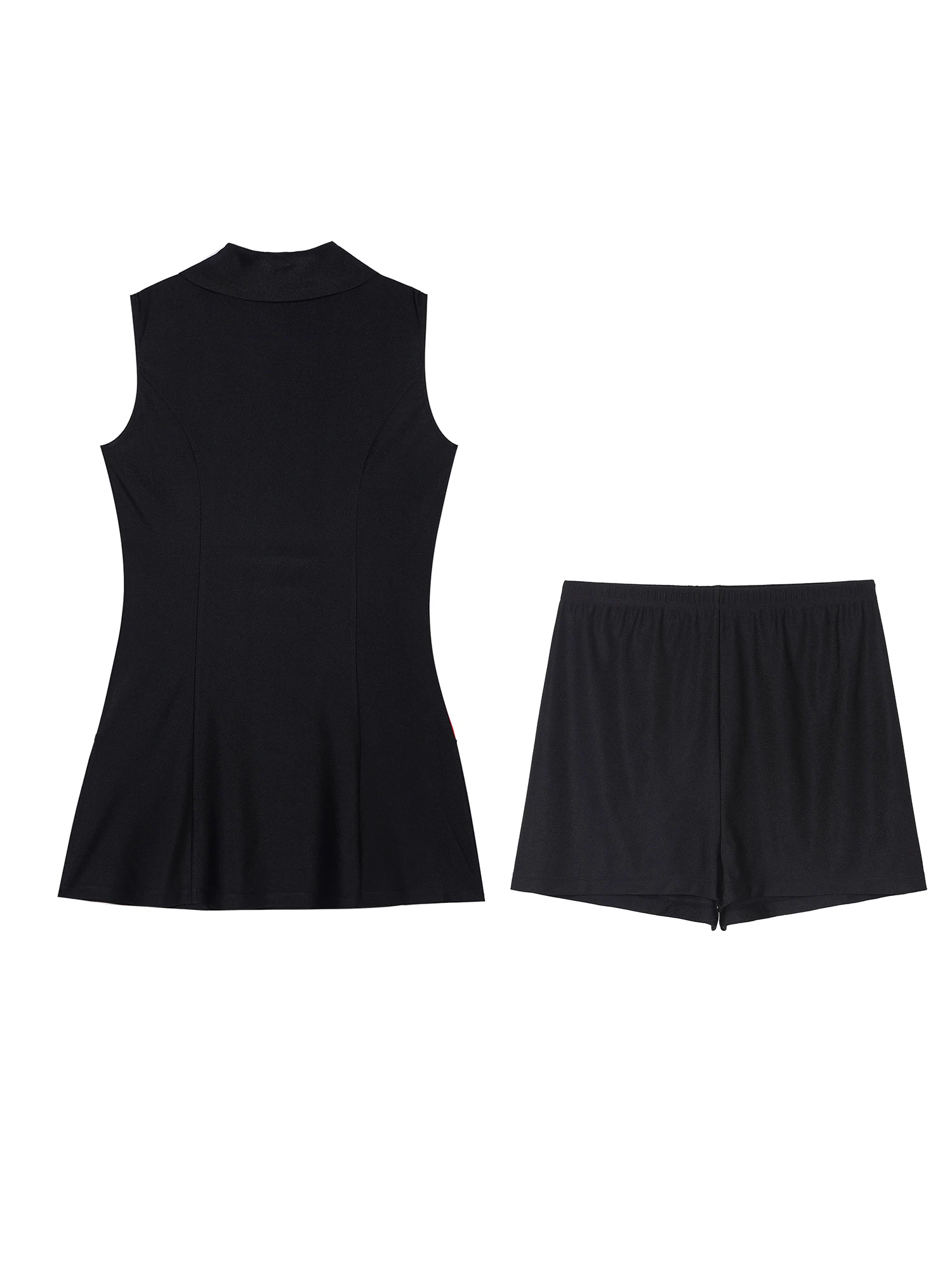 Womens Tennis Dresss Badminton Golf Outfit Sports Set Sportswear Outdoor Activities Sleeveless Zipper Athletic Dress with Shorts