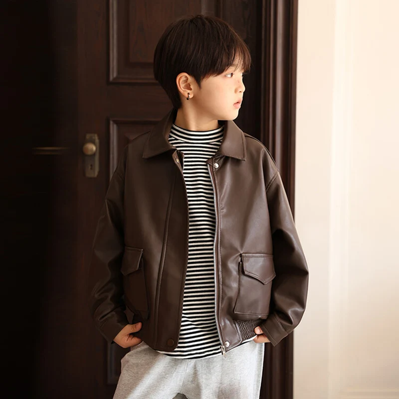Spring Autumn Kids Leather Jackets for Girls Baby Jean Coats