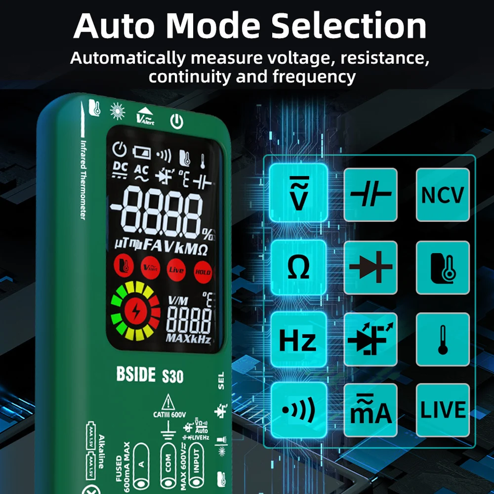 BSIDE S30 Ʈ  Ƽ ܼ µ 15V ̿ LED ׽, True RMS 9999 DC AC  ڵ ˴ٿ