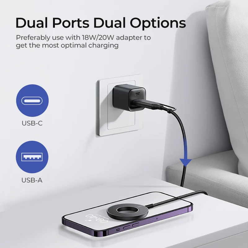 Joyroom 마그네틱 무선 충전기, 최대 15W 고속 무선 충전, 아이폰 15 14 와 호환, USB-A 및 USB-C 충전기로 작동