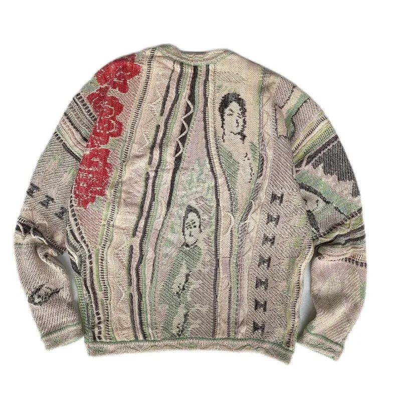 Vintage Kapital Japanese Knitted Sweater Men Ancient Heavy Industry Thick Retro Pullover Amekaji Unisex Knitted Sweater hombre 4