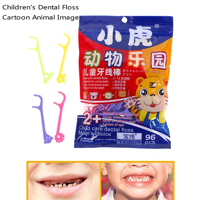 Childrens Dental Floss 96 Sticks Barrel Colored Floss Children Cure Dent Teeth Cleaning Orthodontic Interdental Pick dental floss