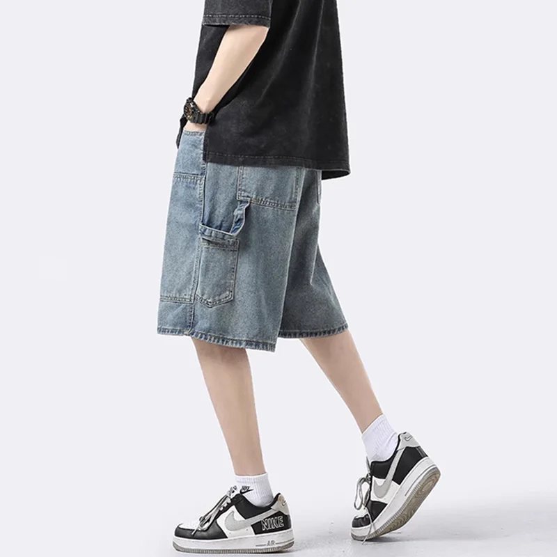 Men Shorts Jeans Blue Cargo Jorts Baggy Denim Summer Y2k Oversize Streetwear Hip Hop Korean Fashion Kpop Clothes Vintage Unisex