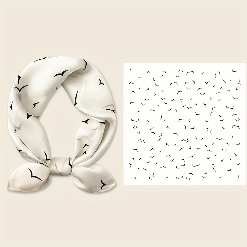 Seagull Print Square Scarf - Stylish Imitation Silk Shawl for Women