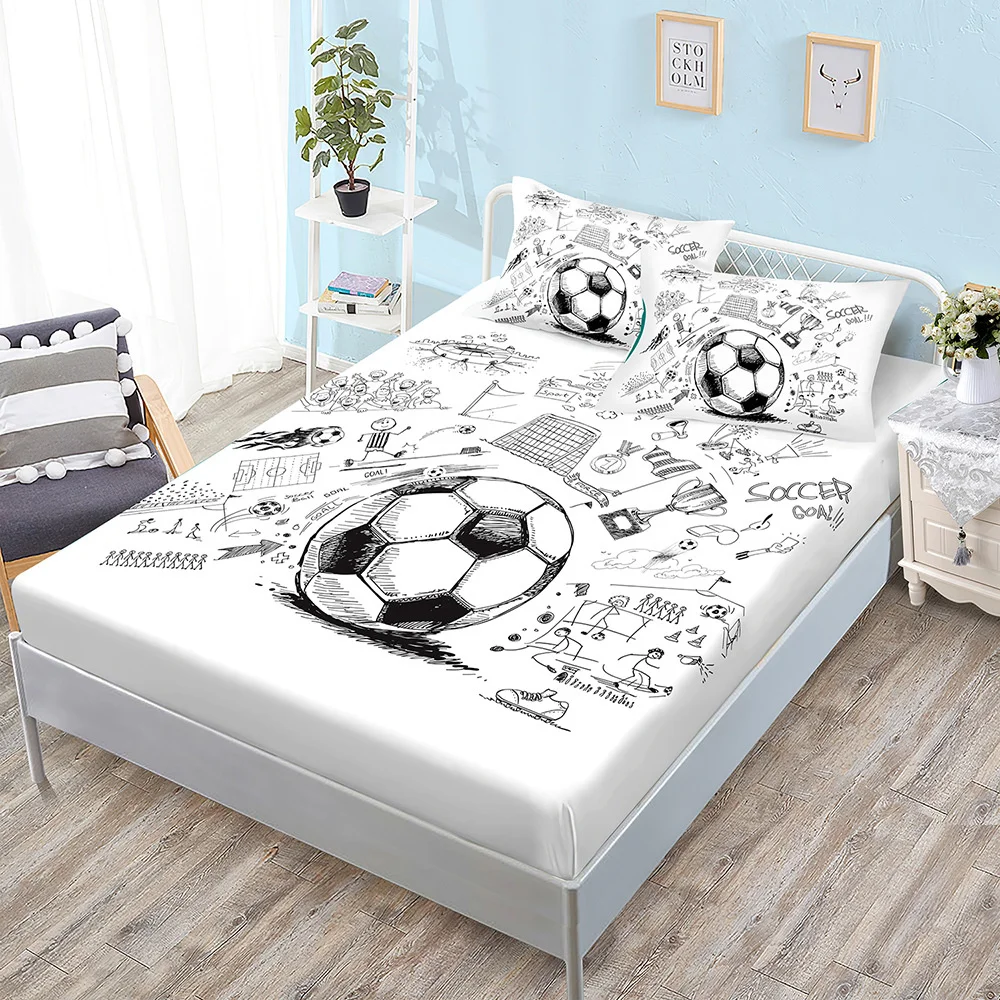 Basketball Boys Fitted Sheet Set Twin Full King Bed Fitted Sheets for Kids Teens Football Bed Set with Pillowcase Bedroom Decor 6