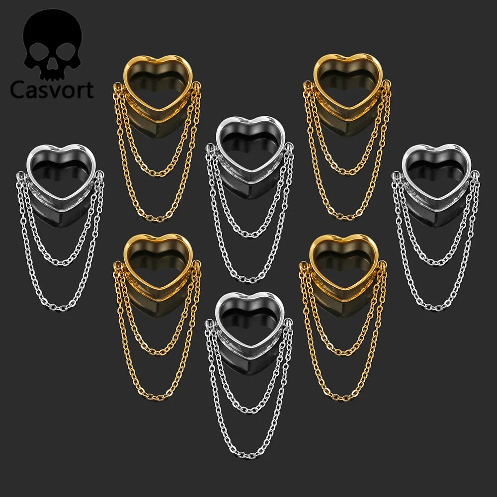Casvort 10PCS Wholesale Heart Chain Saddle Plugs Ear Plugs Tunnels