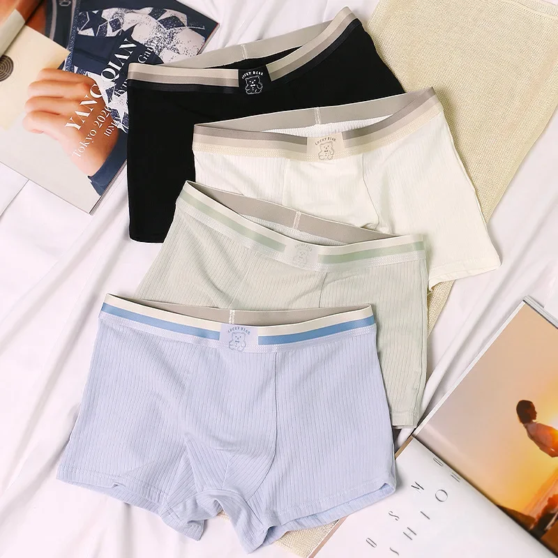 

Striped Bear Cute Boys Underwear Teenagers Fashion Breathable Anti-bacterial New Boxers Men Mid-waist