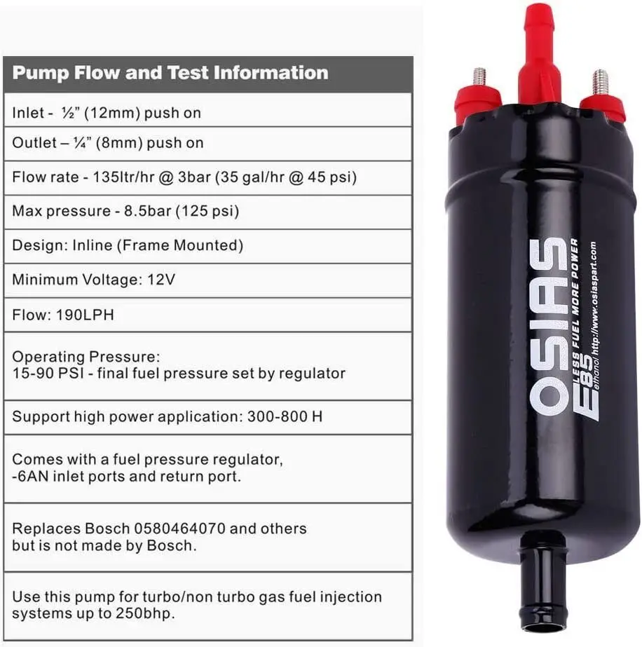 Black Inline Universal High Pressure Fuel Pump With Installation Kits  0580464070