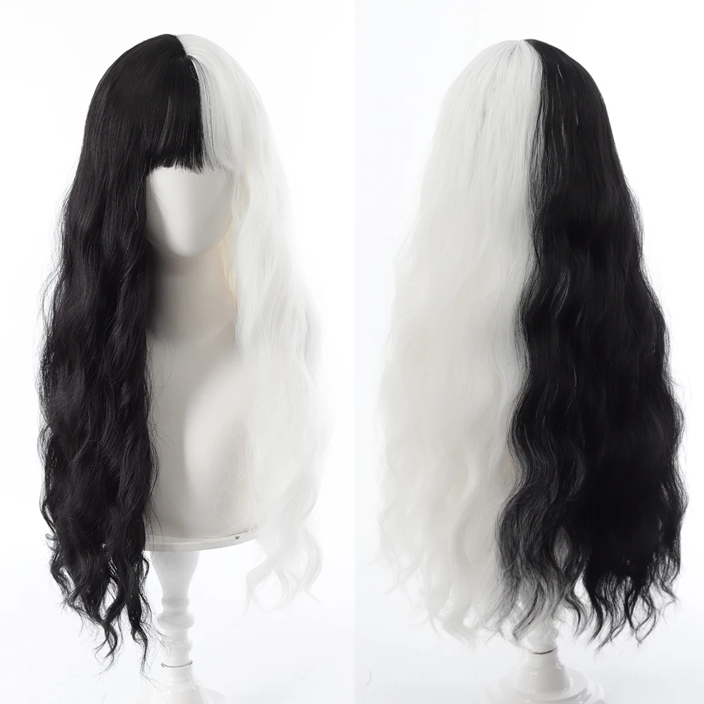 Black and White Curly Synthetic Fiber Wig for Women
