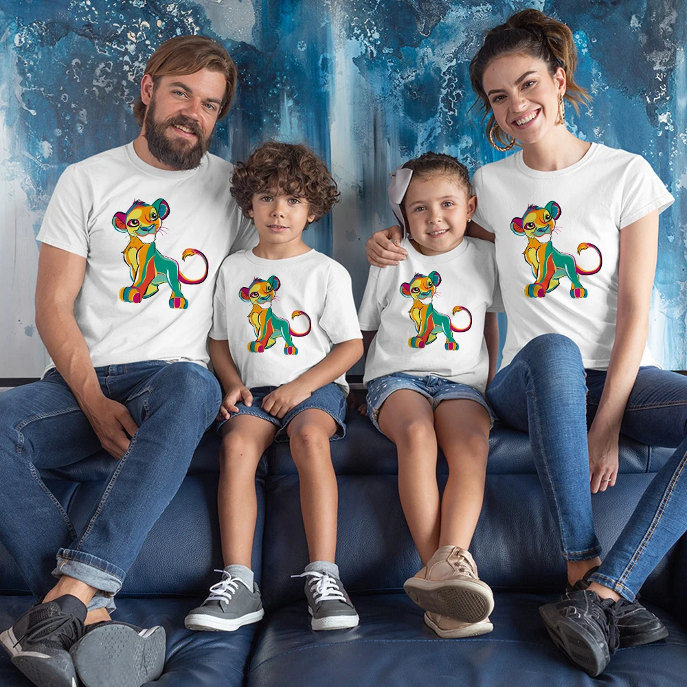 family clothes set Cute Lion King Print Mommy and Daughter Matching Clothes Daddy Son Short Sleeves Summer Urban Trend Babe Romper Kids T-shirts matching couple outfits Family Matching Outfits