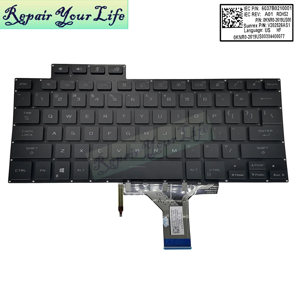 Teclado Retroiluminado para Asus Rog Fluxo X13 Gv301qc Gv301qh Gv301qe Gaming Teclados do Portátil Backlight V202526as1 2619us00 us - Imagem 4