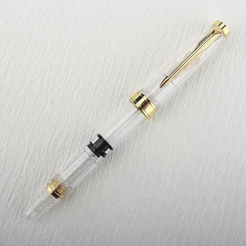Penna stilografica a pistone con capacità di alta qualità plastica trasparente finitura dorata penna a inchiostro con pennino da 0.38mm forniture scolastiche per ufficio aziendale novità