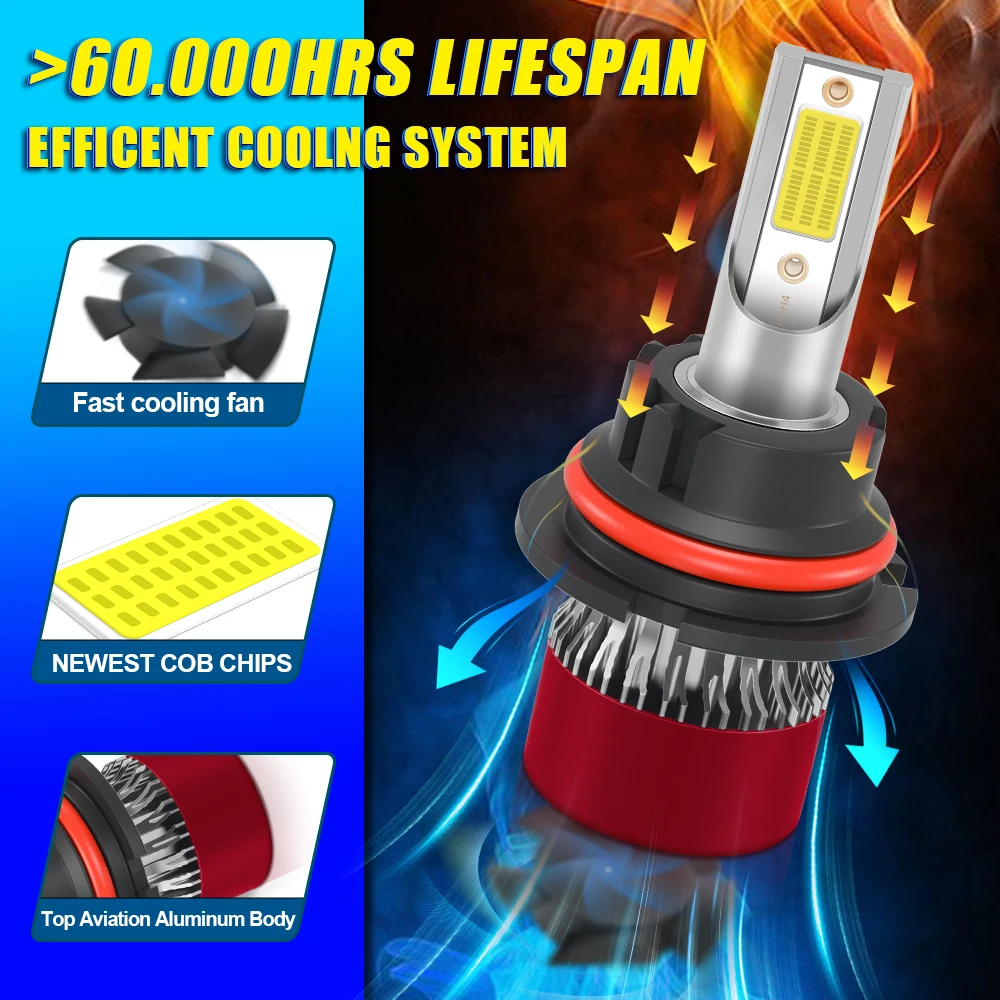 2x 자동차 헤드라이트 H4 H7 H1 LED H8 H9 H11 HB3 HB4 9005 9006 9007 9008 H13 6000K 자동차 안개등 200W 50000LM 12V LED 터보 전구