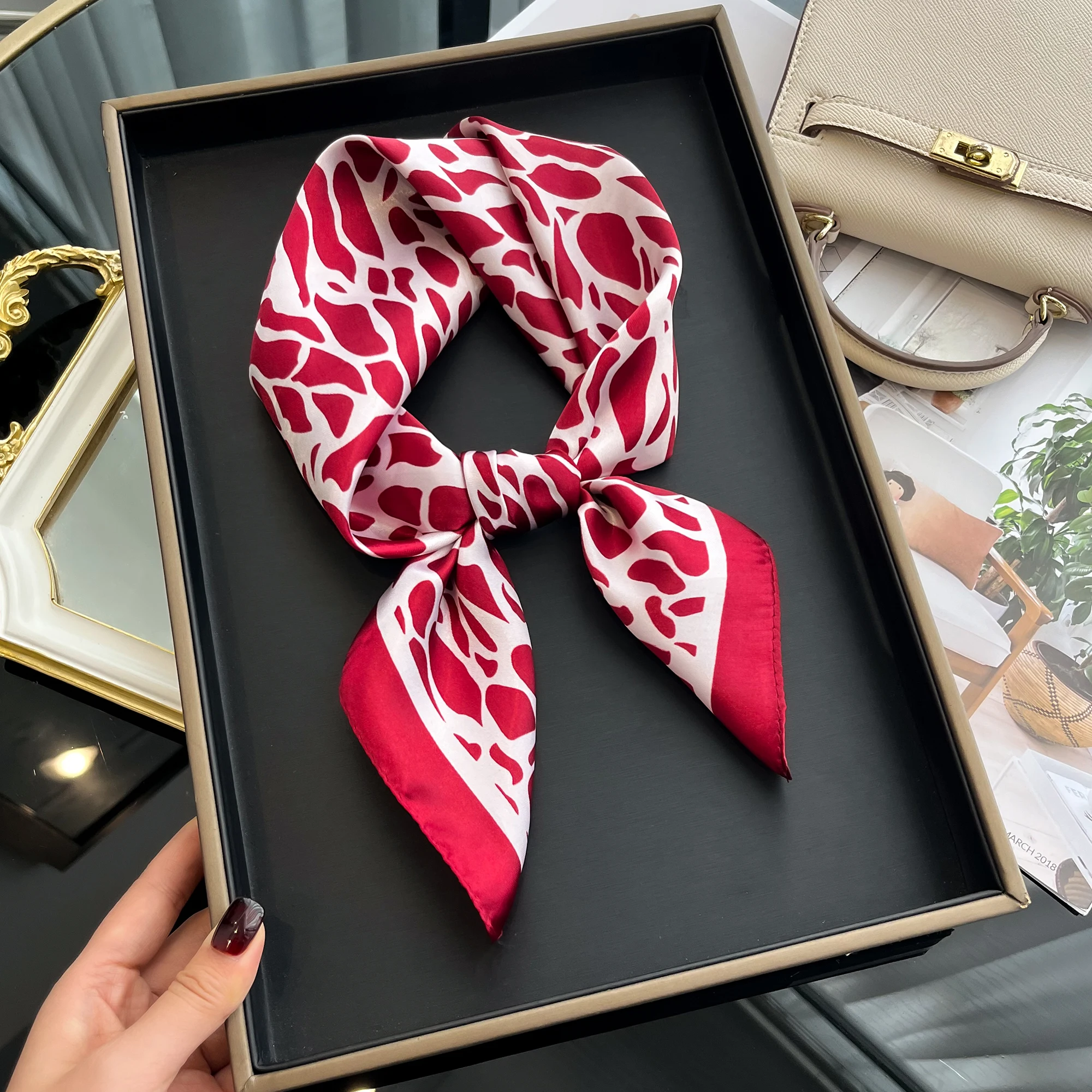 Luxury Square Silk Scarf for Women Hijab Hair Bands Neckerchief Female Satin Shawl Ribbon Headband Fashion Wraps Bandana 2024 1