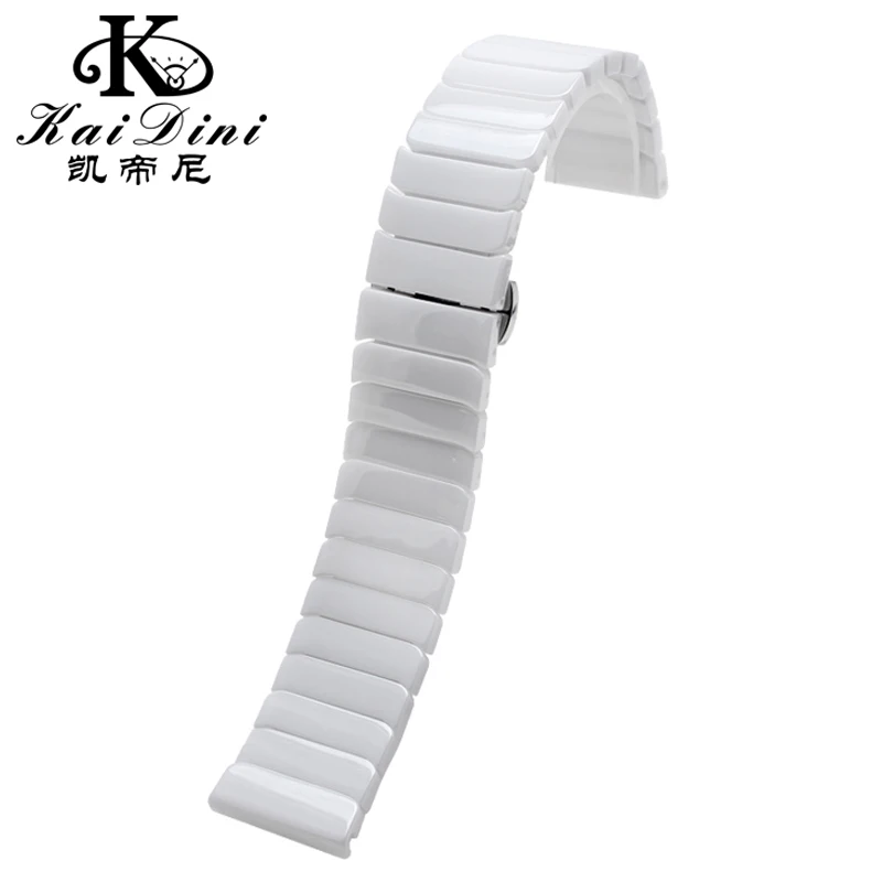 Elegant Stainless Steel & Ceramic Butterfly Clasp Watchband with Curved Interface
