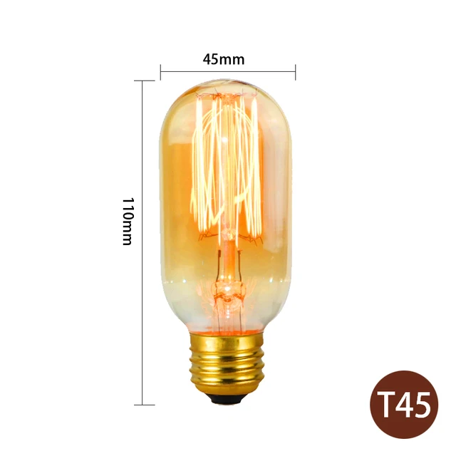 Retro Edison Light Bulb E27 220V 40W A19 A60 T10 T45 T185 ST64 G80 G95 Filament Vintage Ampoule Incandescent Bulb Edison Lamp T45 filament