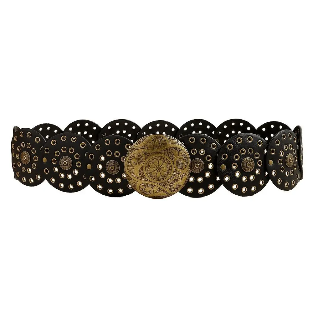 Runder Hohl gürtel Vintage Pu Disc breite Gürtel Metalls chnalle Cowboy Western-Stil übertrieben für Frauen verstellbar – Detail 27